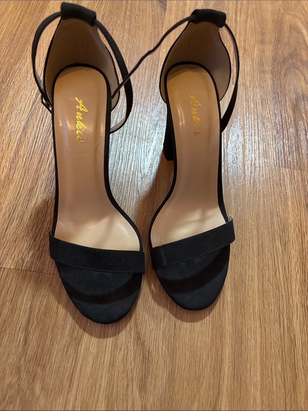 Qupid Black Open-Toe Ankle-Strap Block Heels